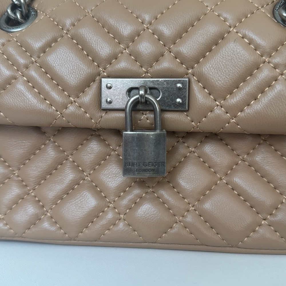 Kurt Geiger Quilted Tan Leather Chain Bag - Picture 2 of 7